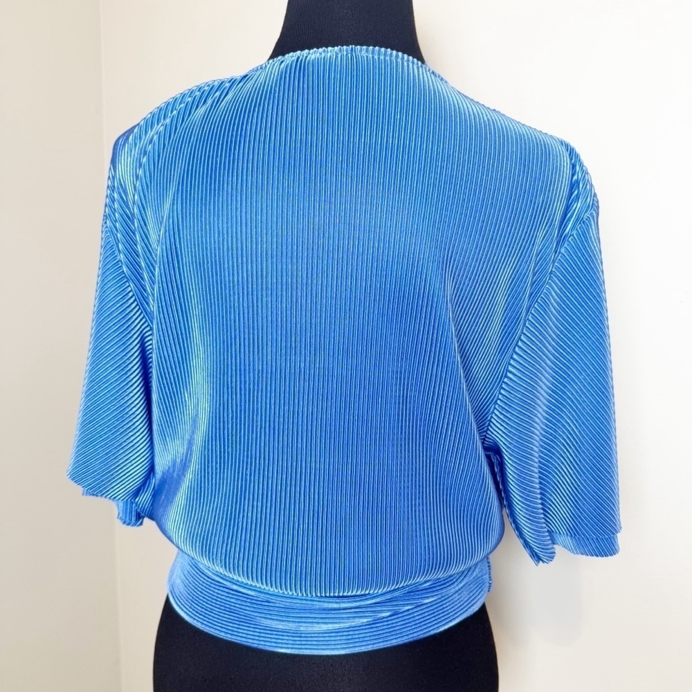 Ellison Blue Wrap Fitted 3/4 Sleeve Blouse - Picture 5 of 11
